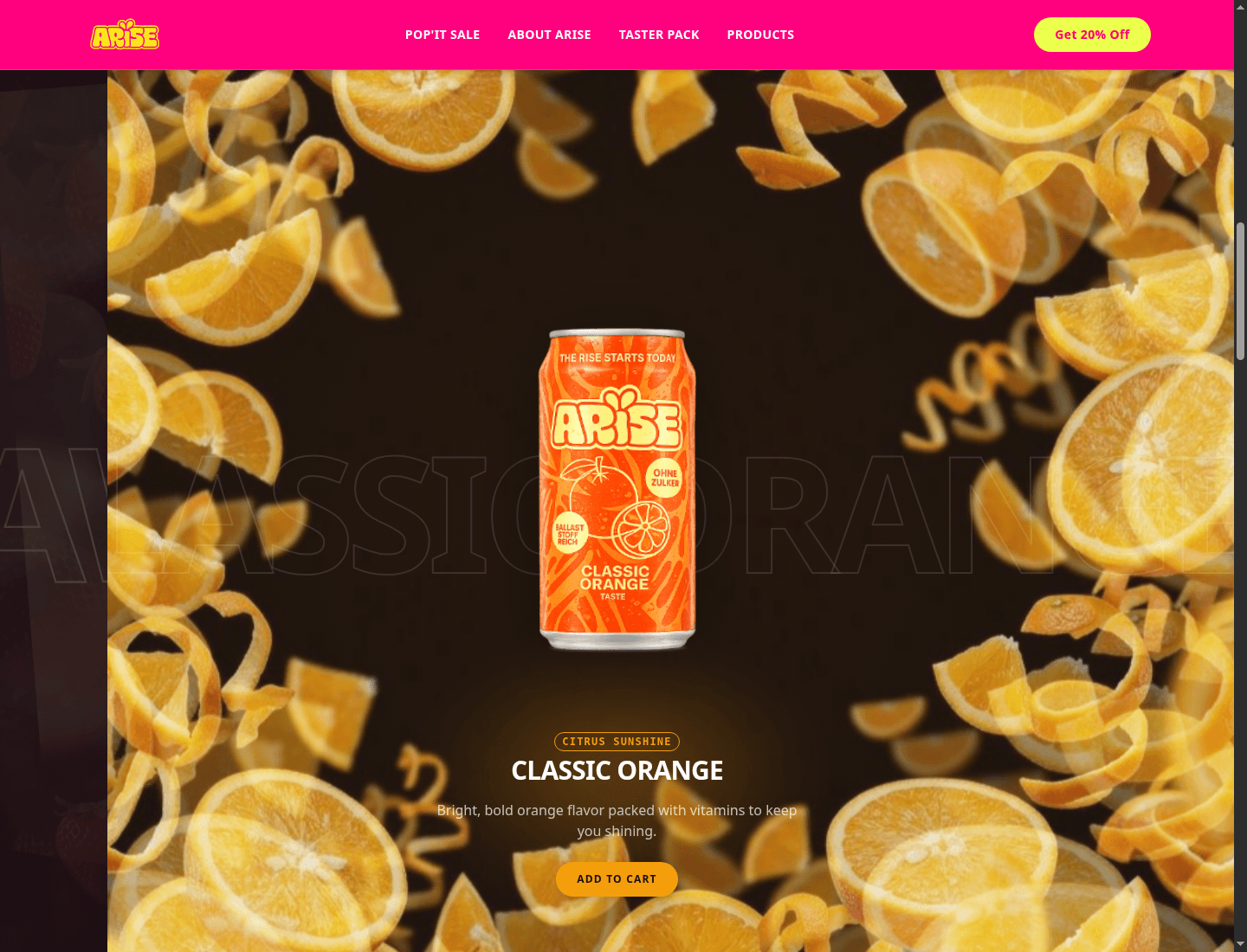 Arise Soda Concept Redesign — full preview