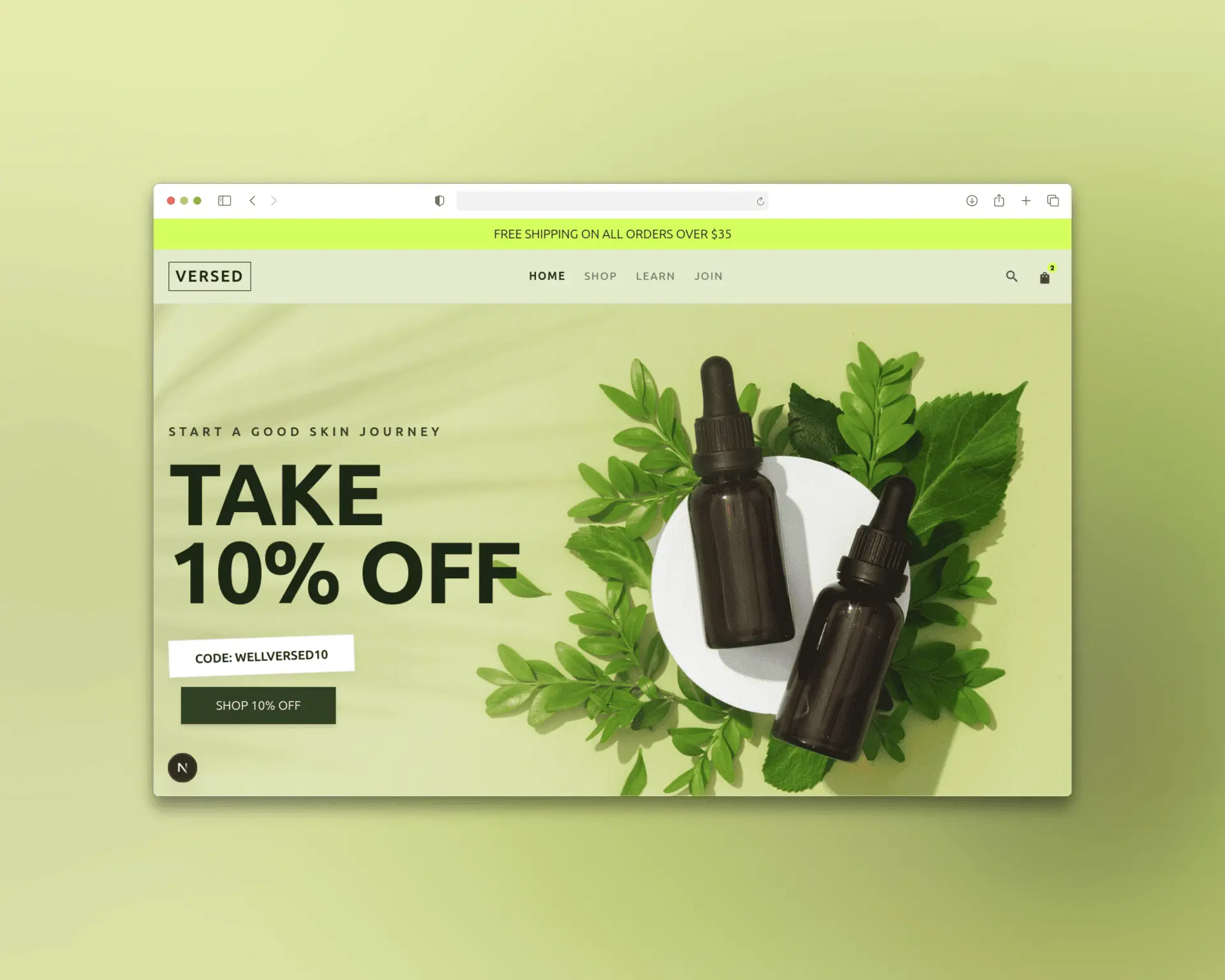 Versed Skincare Landing Page